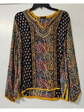 Tolani Womens Boho Paisley Long Sleeve Tunic Top Sz L Fall Festival Art To Wear